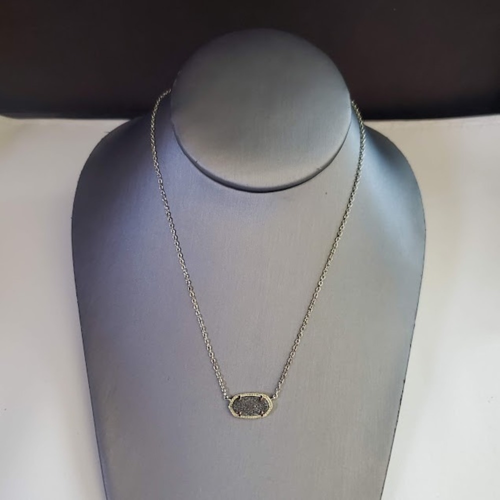 Kendra Scott Elisa Gold Plate Pendant Necklace Gold Drusy Stone Everyday Dainty - Picture 3 of 8